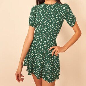 Reformation Gracie Mini Dress - Green Floral - Size 8